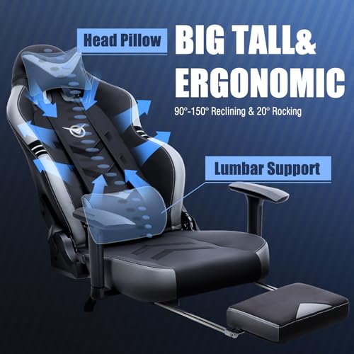 Big and Tall Gaming Chair with Footrest Ergonomic High Back Reclining Y550