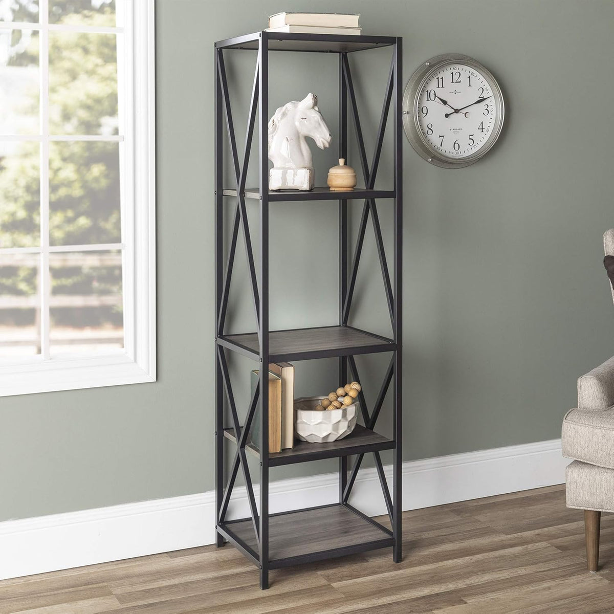 60 Inch Industrial Wood Metal Bookcase C513194