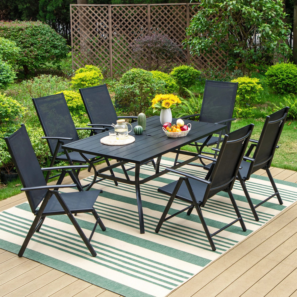7-Piece Outdoor Patio Dining Set with Folding Sling Chairs & Table O568193