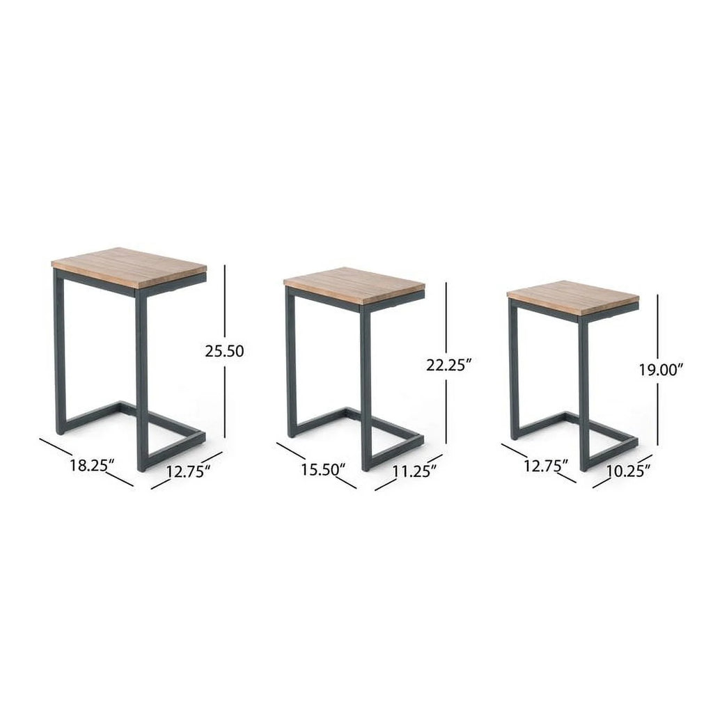 Fir Wood Outdoor C-Shaped Patio End Table X3112
