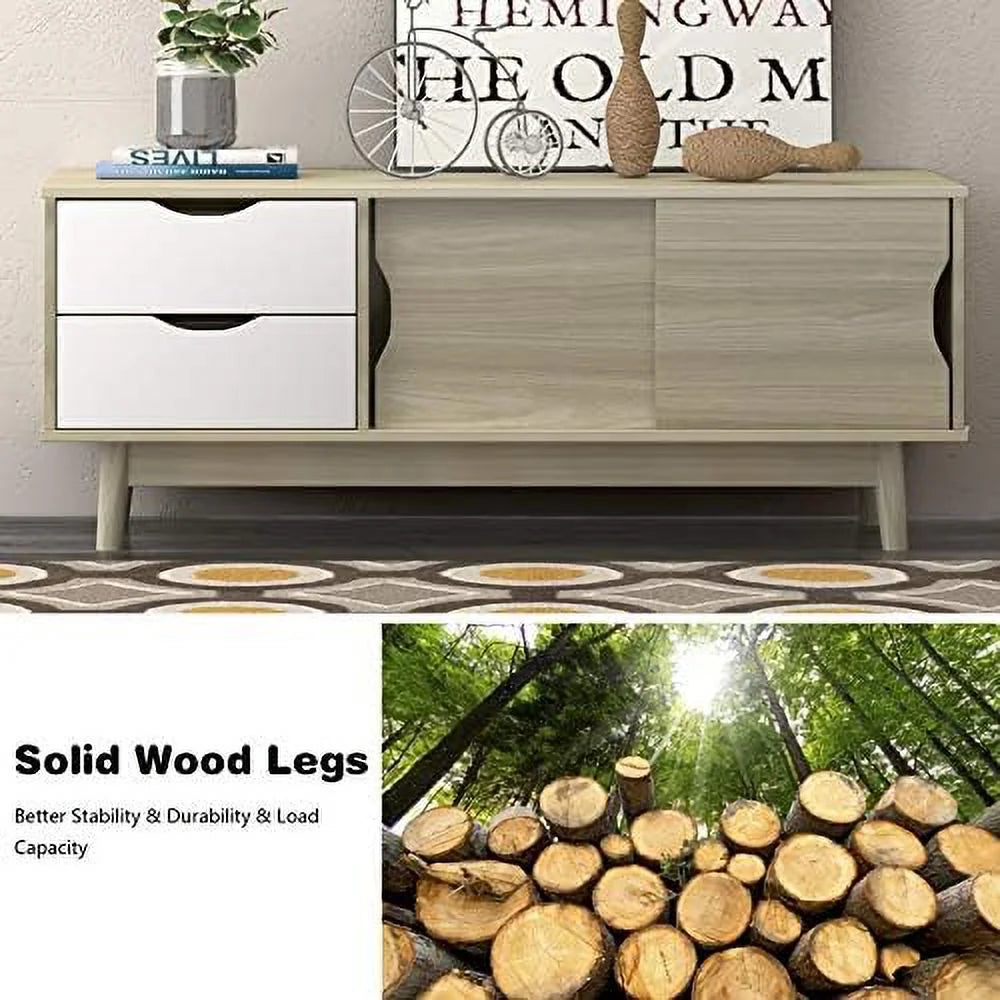 Modern Wood TV Stand with 2 Drawers & 2 Sliding Doors V722711