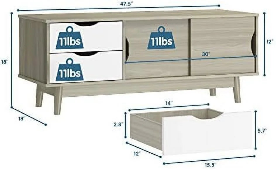 Modern Wood TV Stand with 2 Drawers & 2 Sliding Doors V722711
