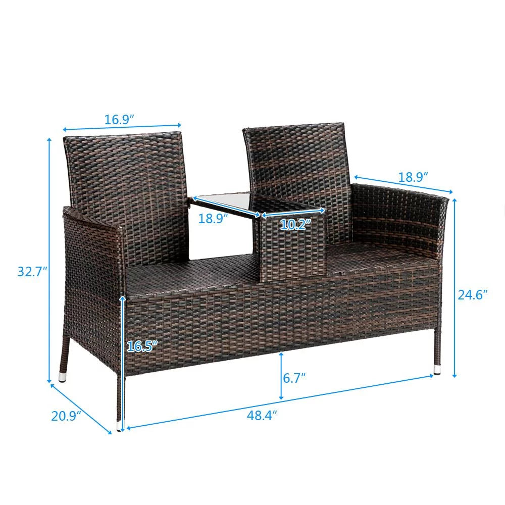 Rattan Wicker Chairs with Table and Two Removable Cushions Q35809