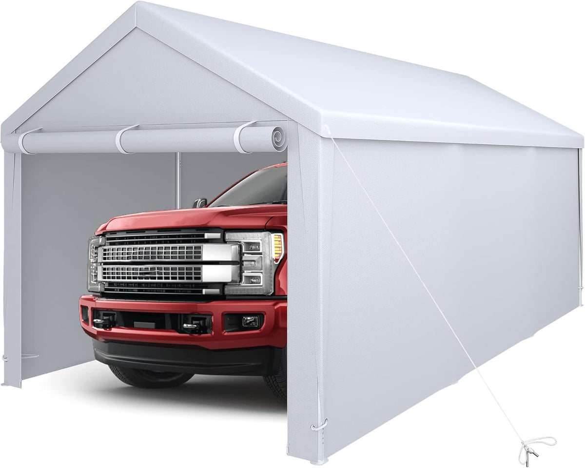 White Galvanized Frame Carport with Removable Sidewalls R1728