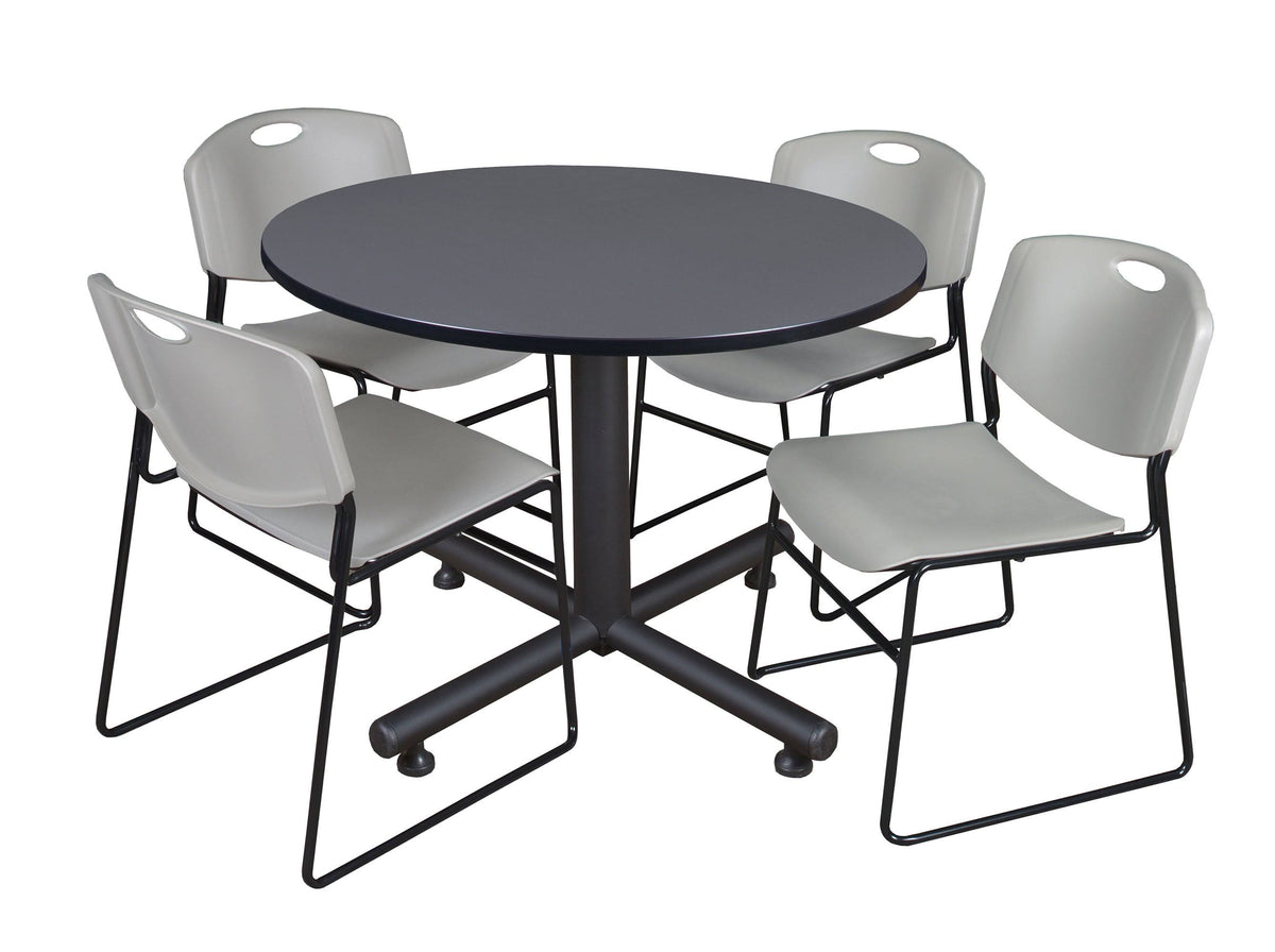 Grey Round Breakroom Table & 4 Stack Chairs O4520