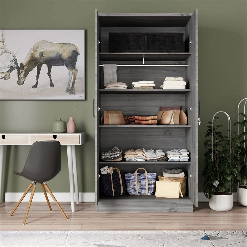 Gray Two Door Armoire Wardrobe with Mirror C245