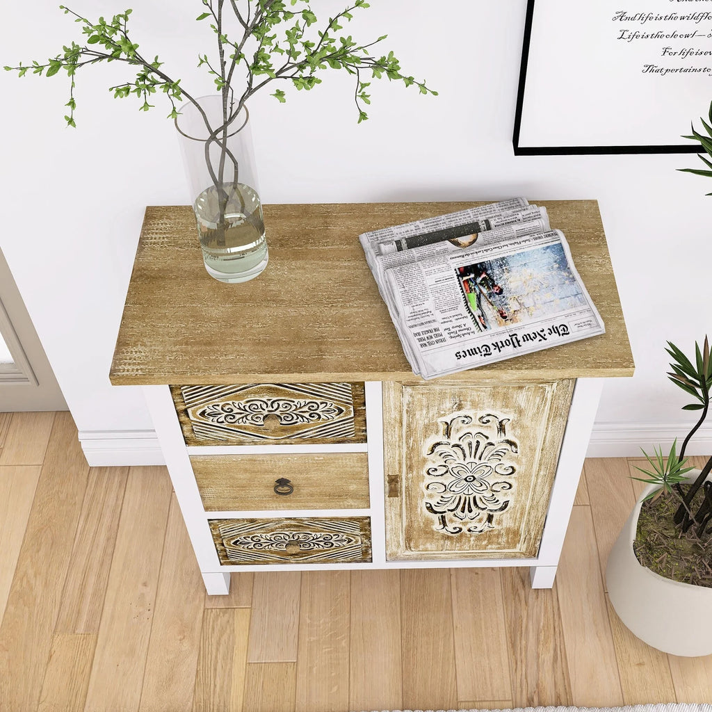 White Washed Wood 1-Door Accent Cabinet Y997
