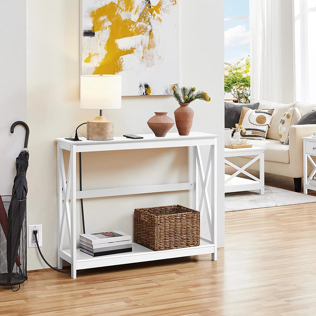 Black Console Table with Outlets and USB Ports W6687