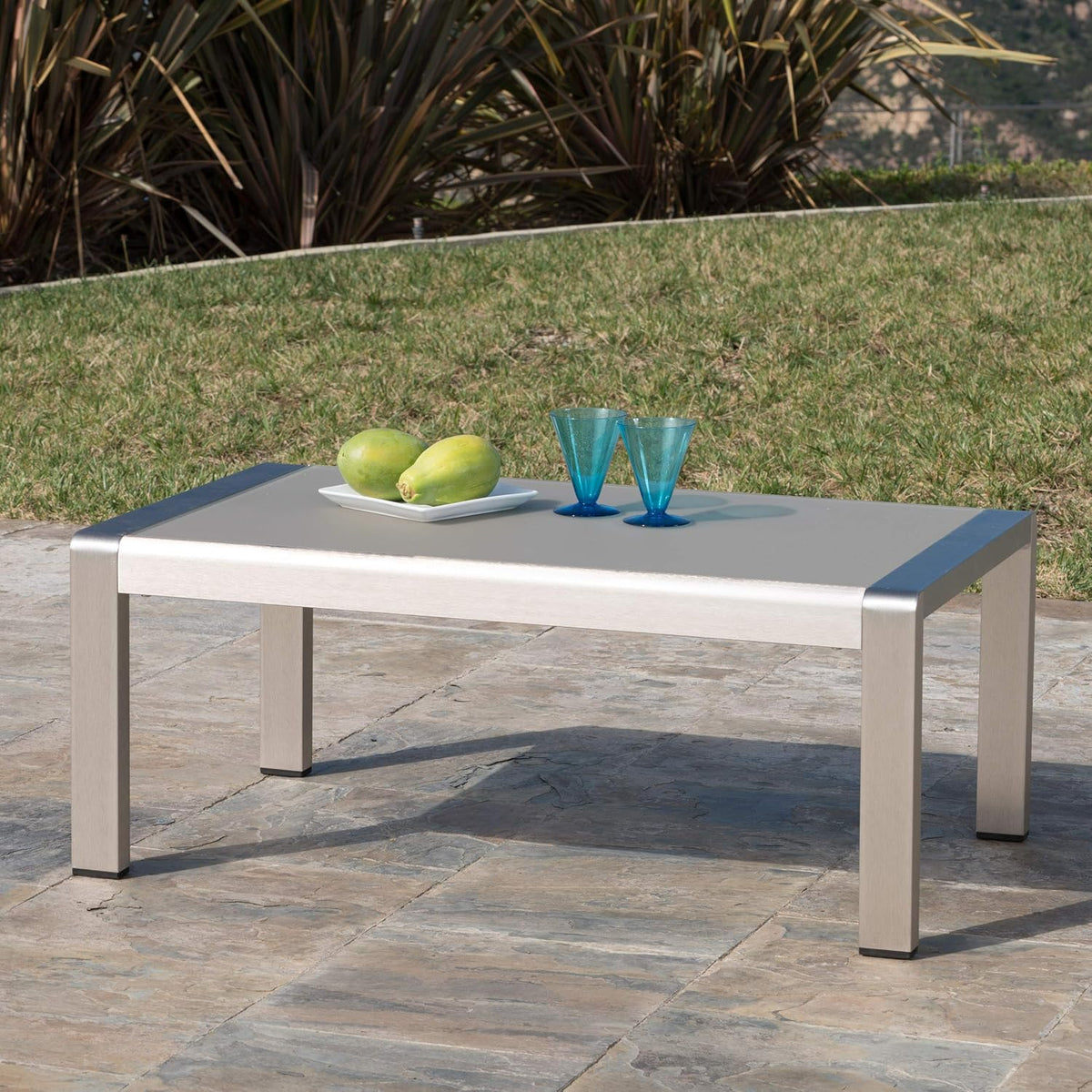 Silver Aluminum Coffee Table with Glass Top O49320