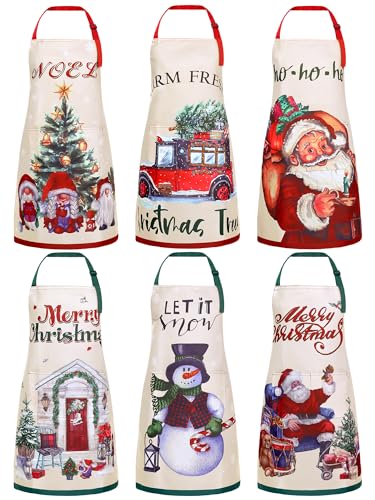 6 Pcs Christmas Aprons with Pockets N629