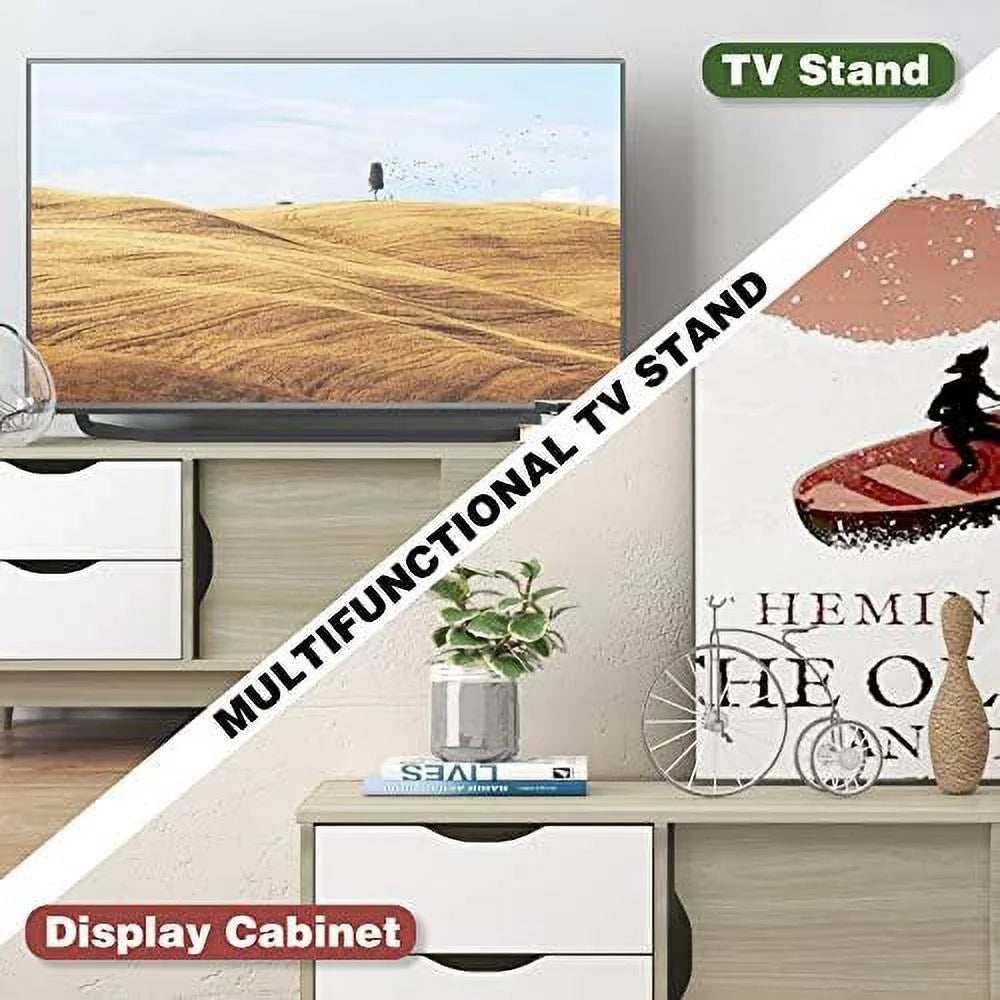 Modern Wood TV Stand with 2 Drawers & 2 Sliding Doors V722711