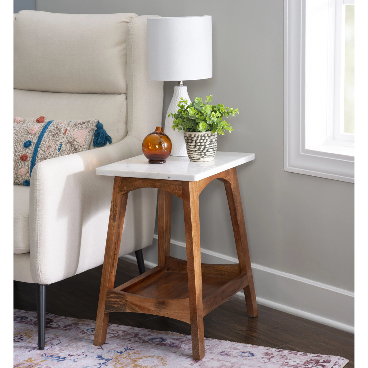 Black Marble and Wood Side Table M81527