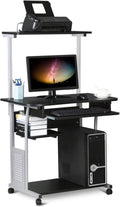 Black 2 Tier Mobile Computer Desk with Printer Shelf H260