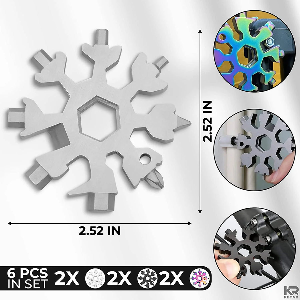 18-in-1 Stainless Steel Snowflake Multitool Keychain C189
