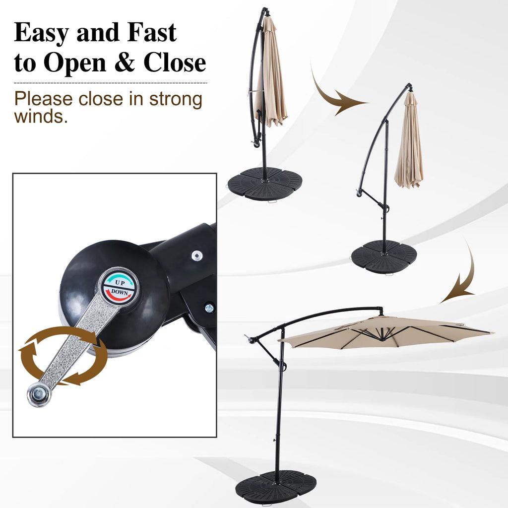 10ft Beige Patio Offset Cantilever Umbrella with Crank Handle O923