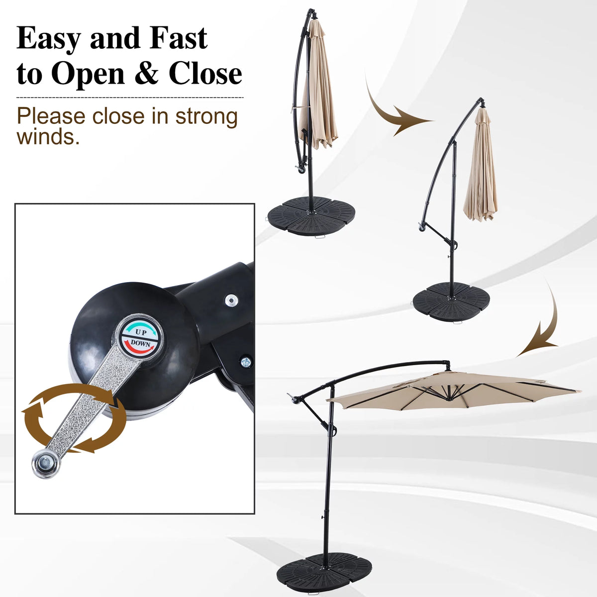 10ft Beige Patio Offset Cantilever Umbrella with Crank Handle O923