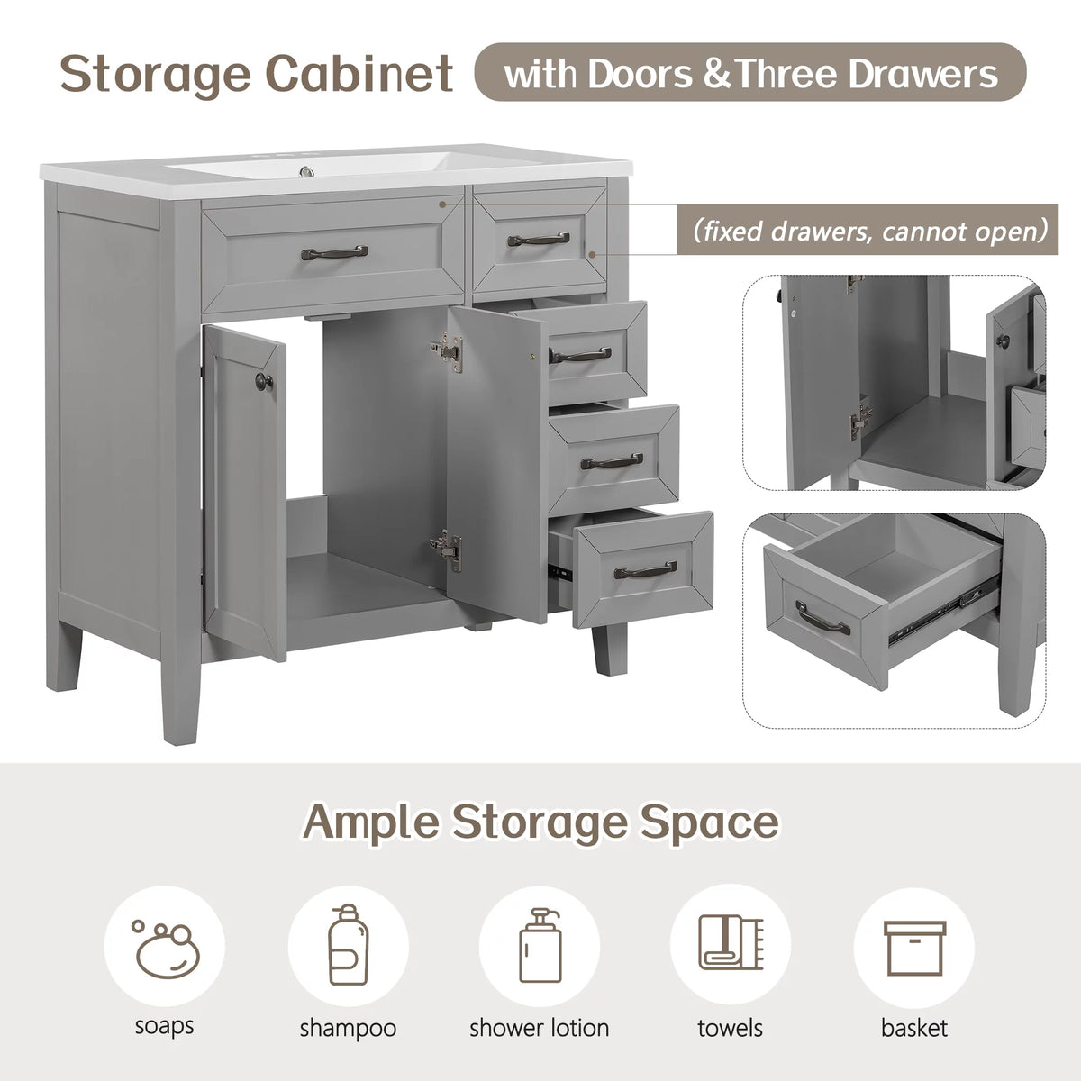 36" Grey Bathroom Vanity with Sink Combo G68731