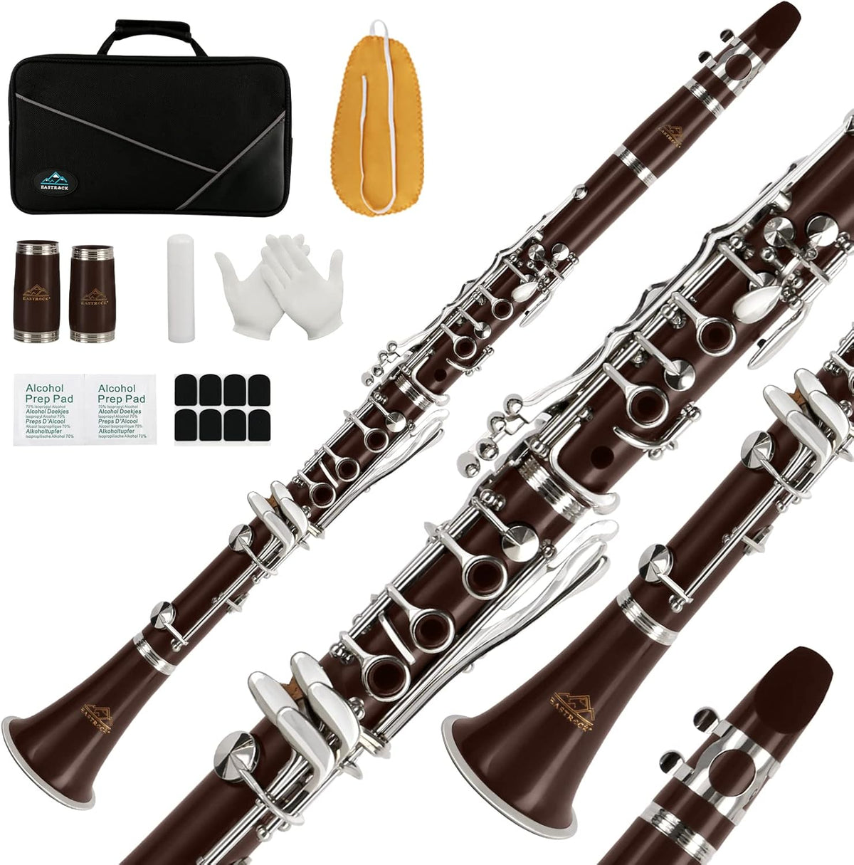 Bb Flat 17 Nickel Keys Clarinet with Hard Case and Cleaning Kit B9362