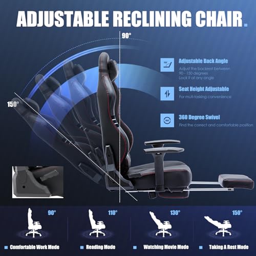 Big and Tall Gaming Chair with Footrest Ergonomic High Back Reclining Y550