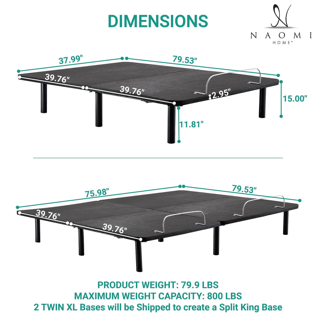 Twin XL Black Adjustable Bed Frame with Remote T216228