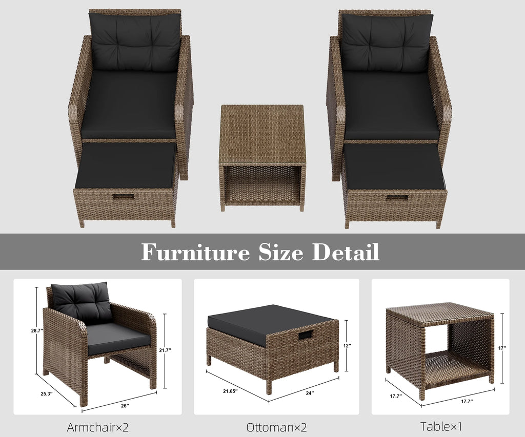 5 Piece PE Wicker Rattan Patio Conversation Set U771