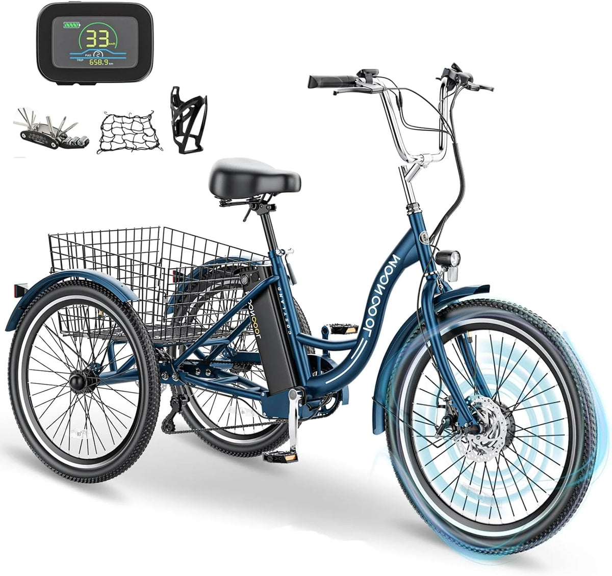 24 26 3 Wheel Electric Tricycle 350W 36V 7 Speeds with Large Basket M4324