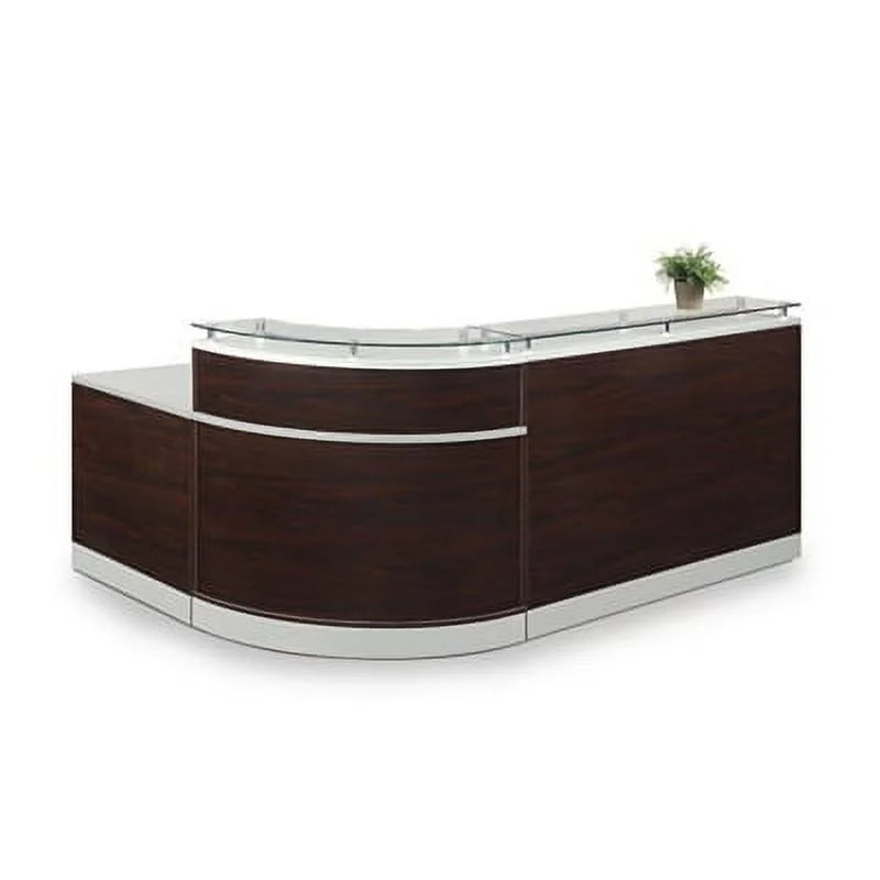 Glass Top Reception Desk Mahogany Laminate Silver C9806