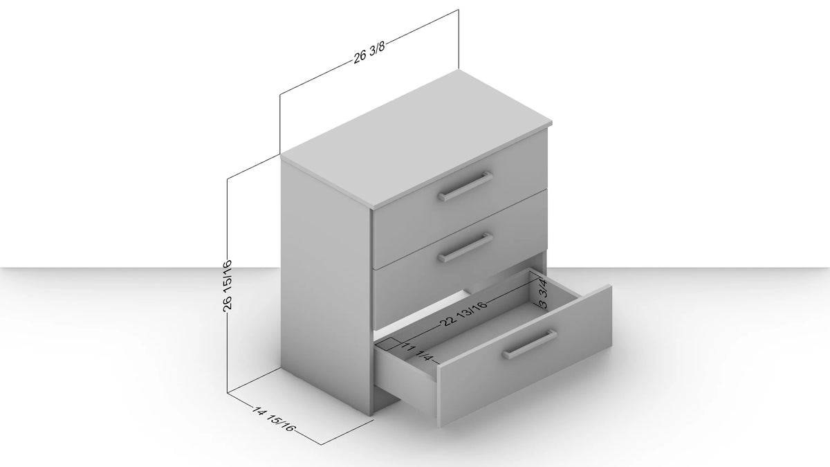 White 3 Drawer Wood Dresser K1732