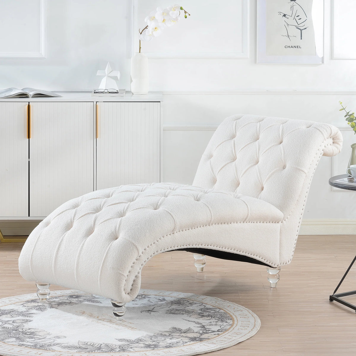 White Tufted Armless Chaise O63513