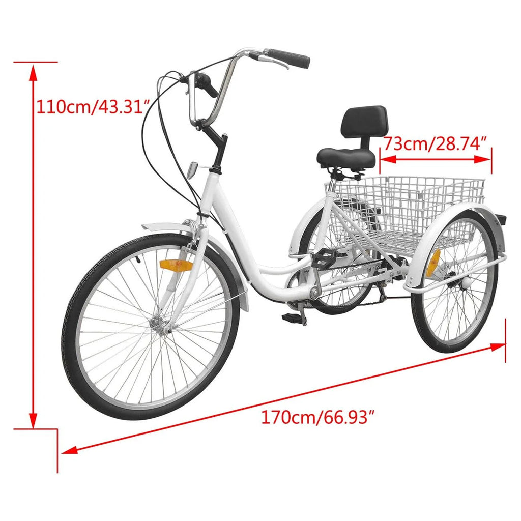 White 24" 3-Wheel Adult Tricycle Bike with Basket J773