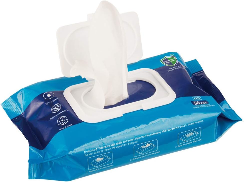 Disposable Hand Sanitizer Wipes, 75% Alcohol Wipes, Case: 20 Pouches of 50 Wipes, Pack of 2 H745