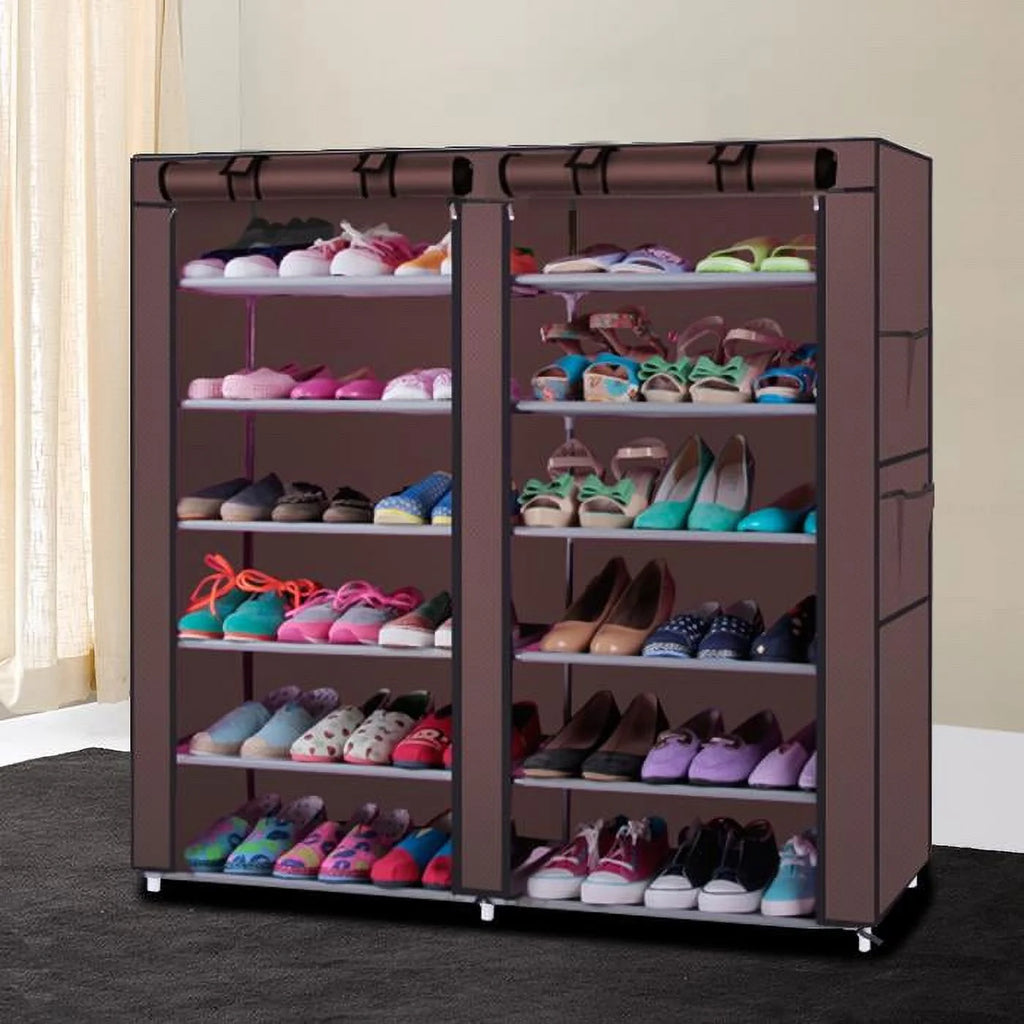 12 Grids 6 Tiers Portable Shoe Cabinet with Non-woven Fabric Cover P2357