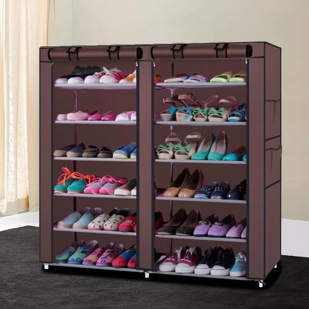 12 Grids 6 Tiers Portable Shoe Cabinet with Non-woven Fabric Cover P2357